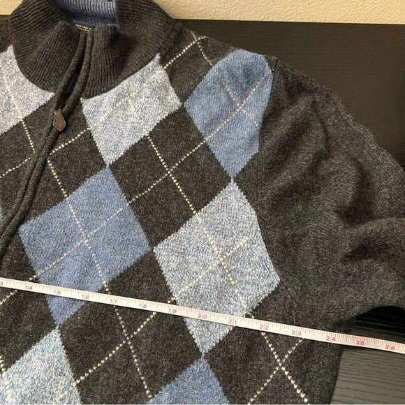 Brooks Brothers Men’s Gray Blue Argyle Lambswool Zip Up Sweater XL - Picture 10 of 11